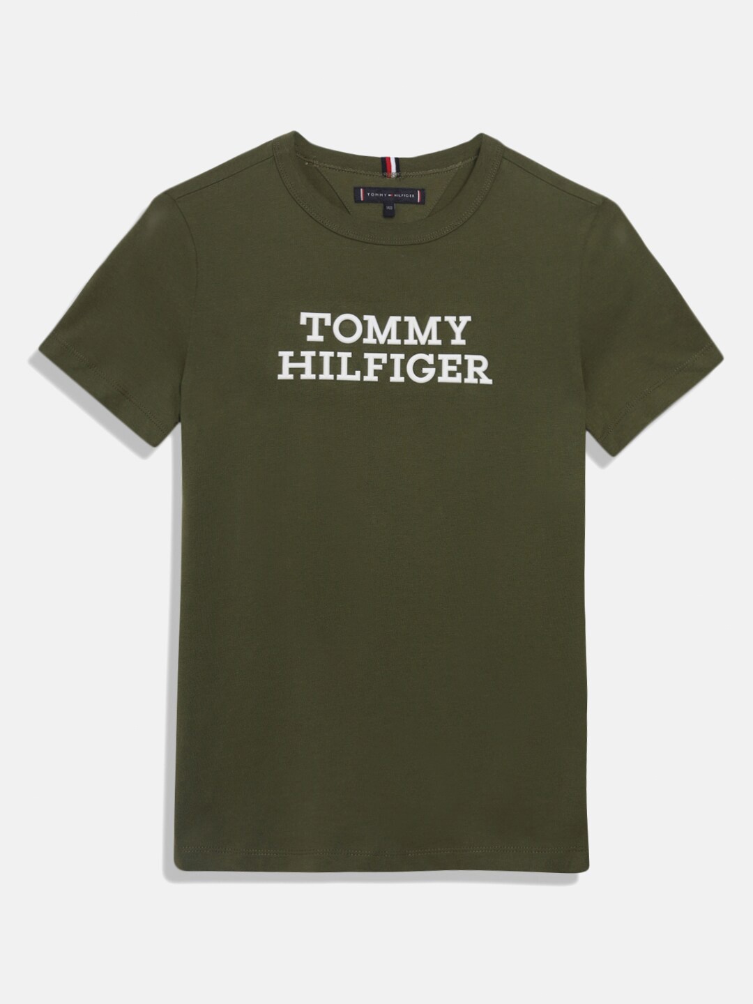 

Tommy Hilfiger Boys Typography Printed Pure Cotton T-shirt, Olive