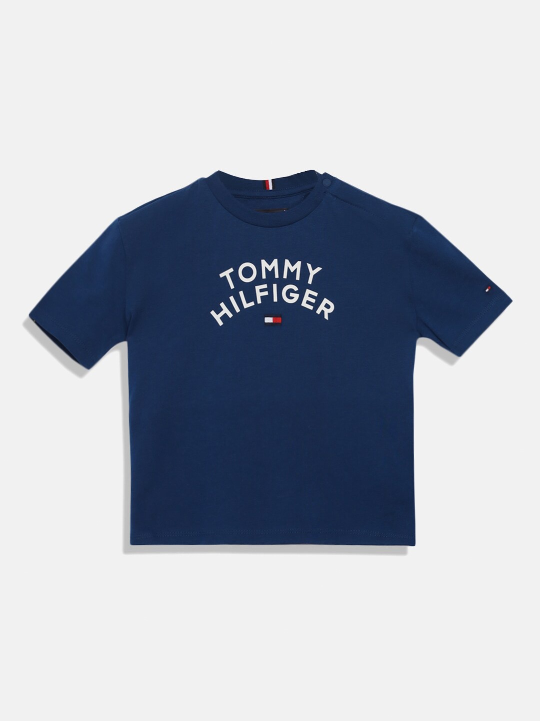 

Tommy Hilfiger Boys Typography Printed Round Neck Pure Cotton T-shirt, Blue
