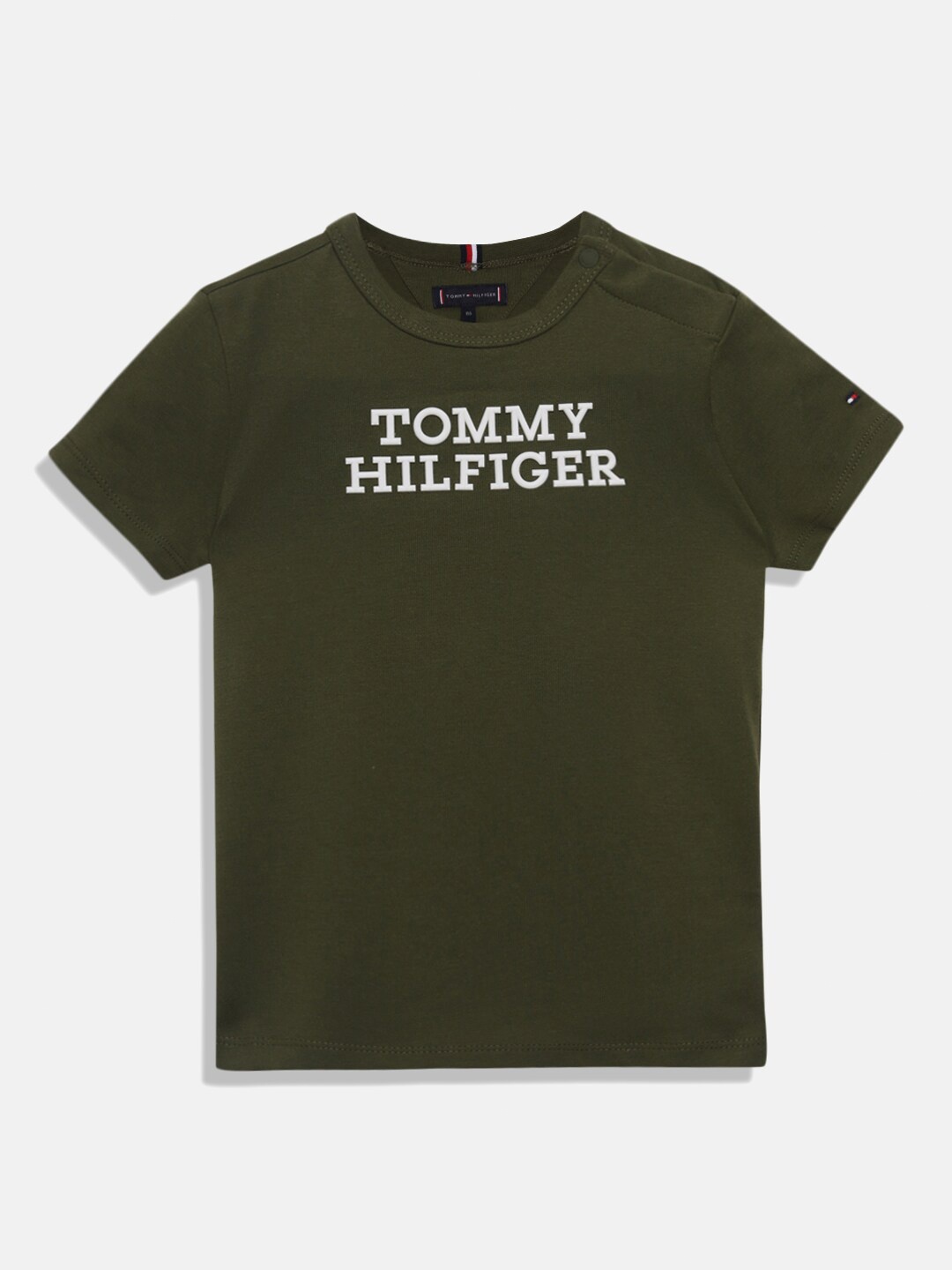 

Tommy Hilfiger Boys Typography Printed Pure Cotton T-shirt, Olive