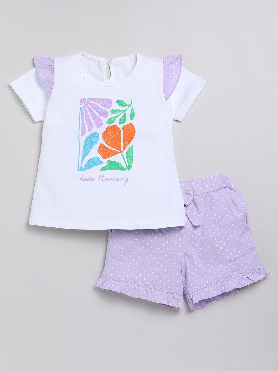 

Toonyport Girls Printed Pure Cotton Top With Shorts, White