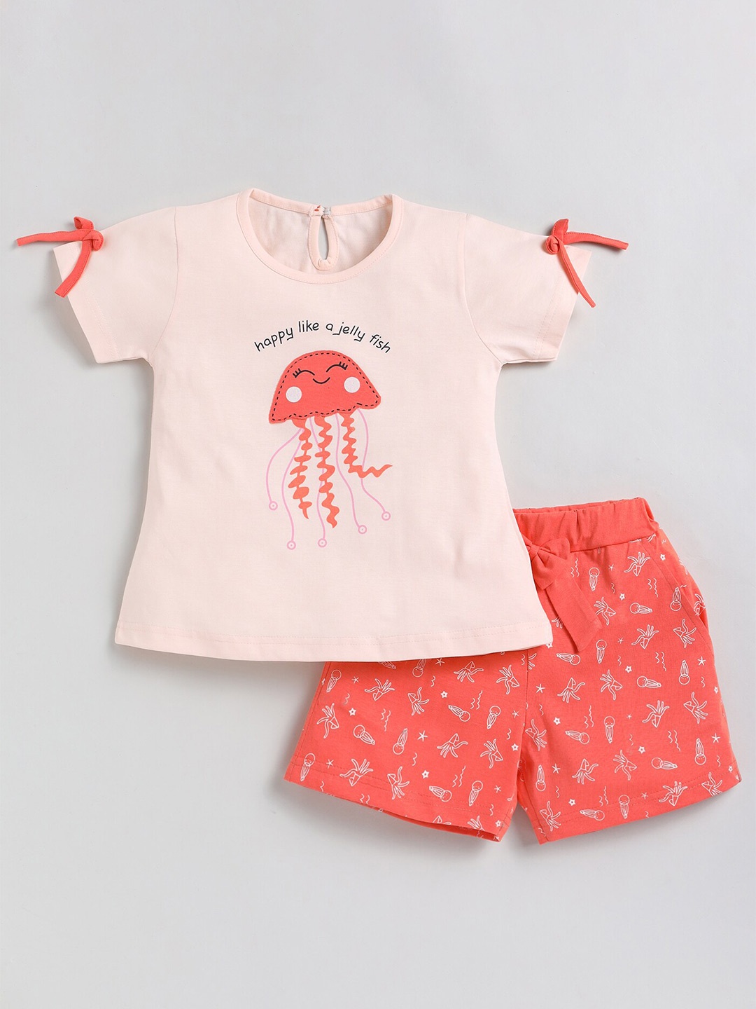 

Toonyport Girls Graphic Printed Pure Cotton Top With Shorts, Peach