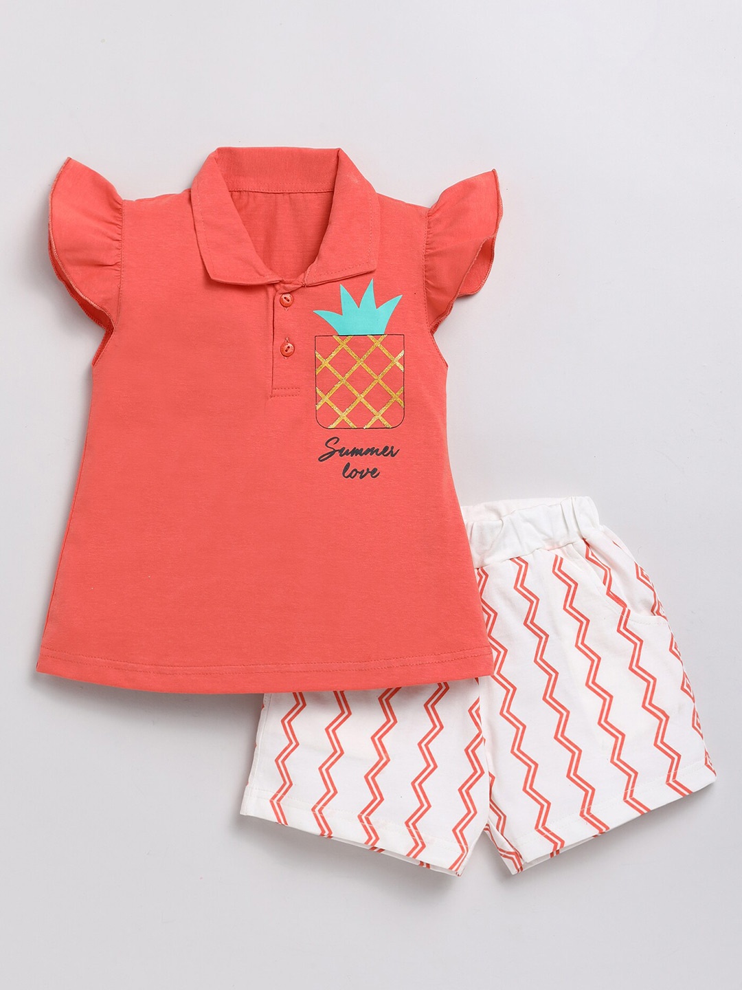 

Toonyport Girls Printed Pure Cotton Top With Shorts, Pink