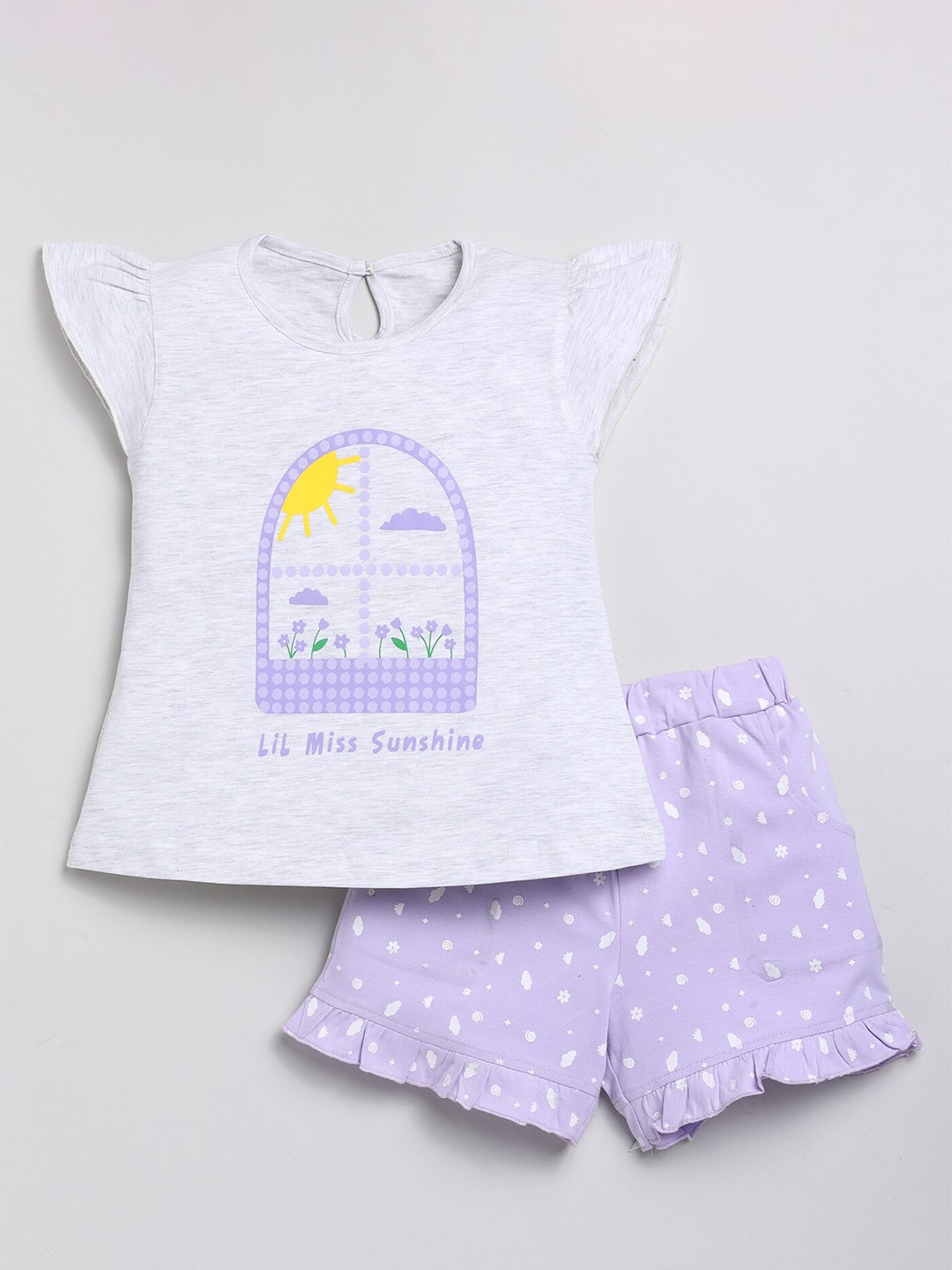 

Toonyport Girls Graphic Printed Pure Cotton Top With Shorts, Grey