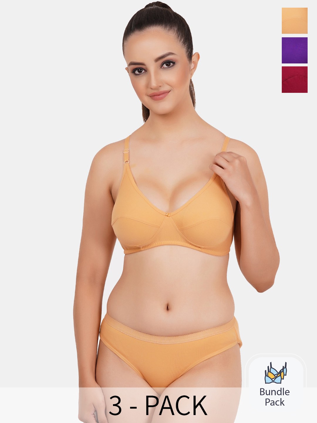 

Fleurt Pack Of 3 Non-Padded Lingerie Set FLTSet3-A2-B6-A3-30, Beige
