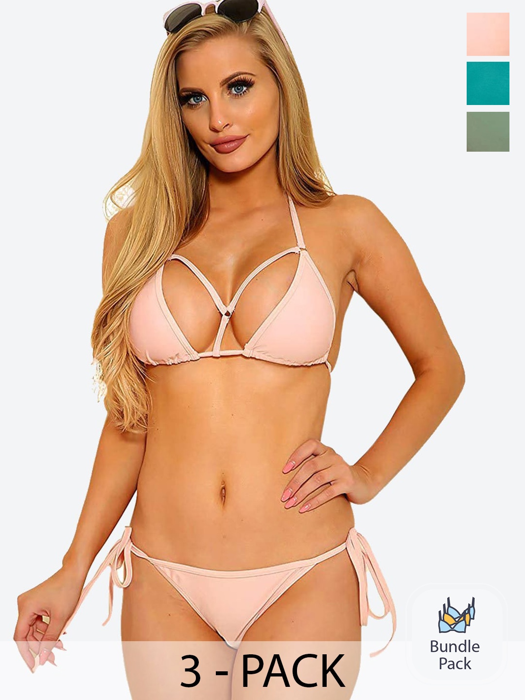 

Fleurt Pack Of 3 Non-Padded Lingerie Set FLTSet3-C3-B5-C530, Peach