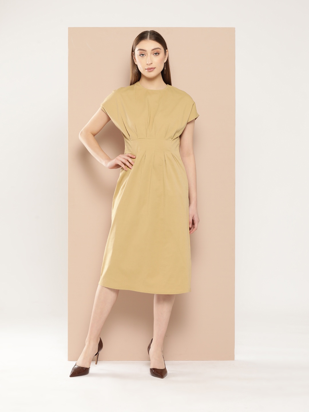 

Chemistry Extended Sleeves A-Line Midi Dress, Khaki