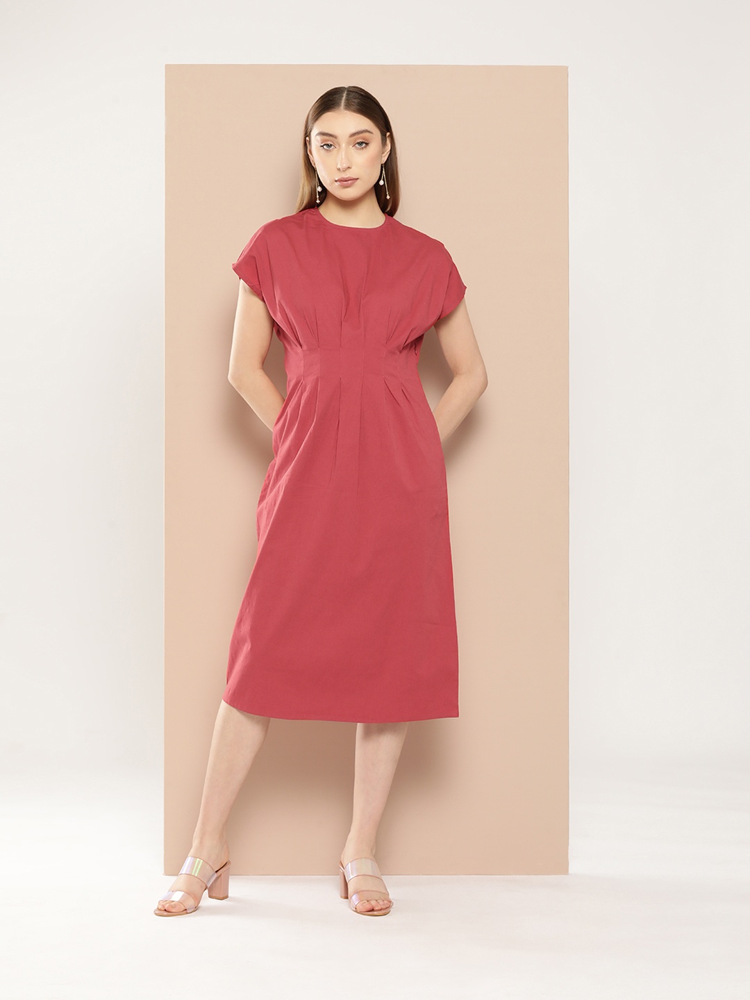 

Chemistry Extended Sleeves A-Line Midi Dress, Coral