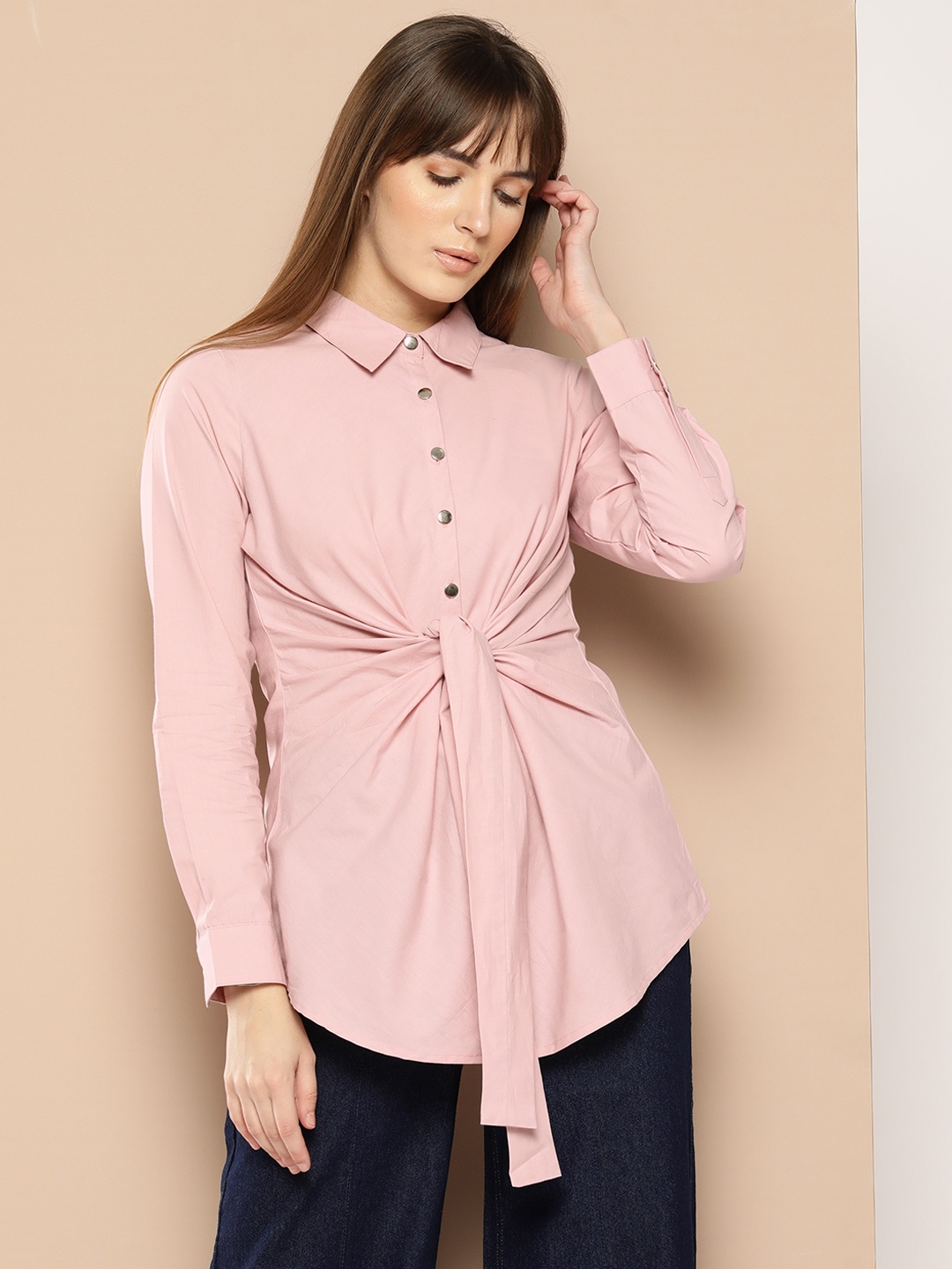 

Chemistry Pure Cotton Twisted Longline Shirt, Pink