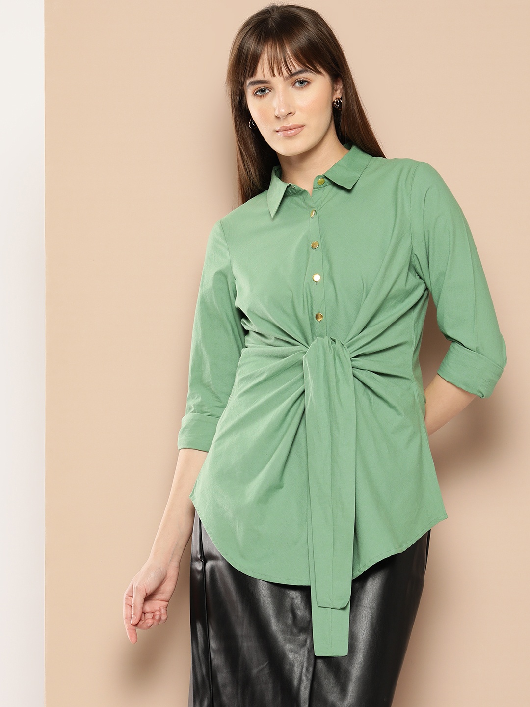 

Chemistry Pure Cotton Twisted Longline Shirt, Green