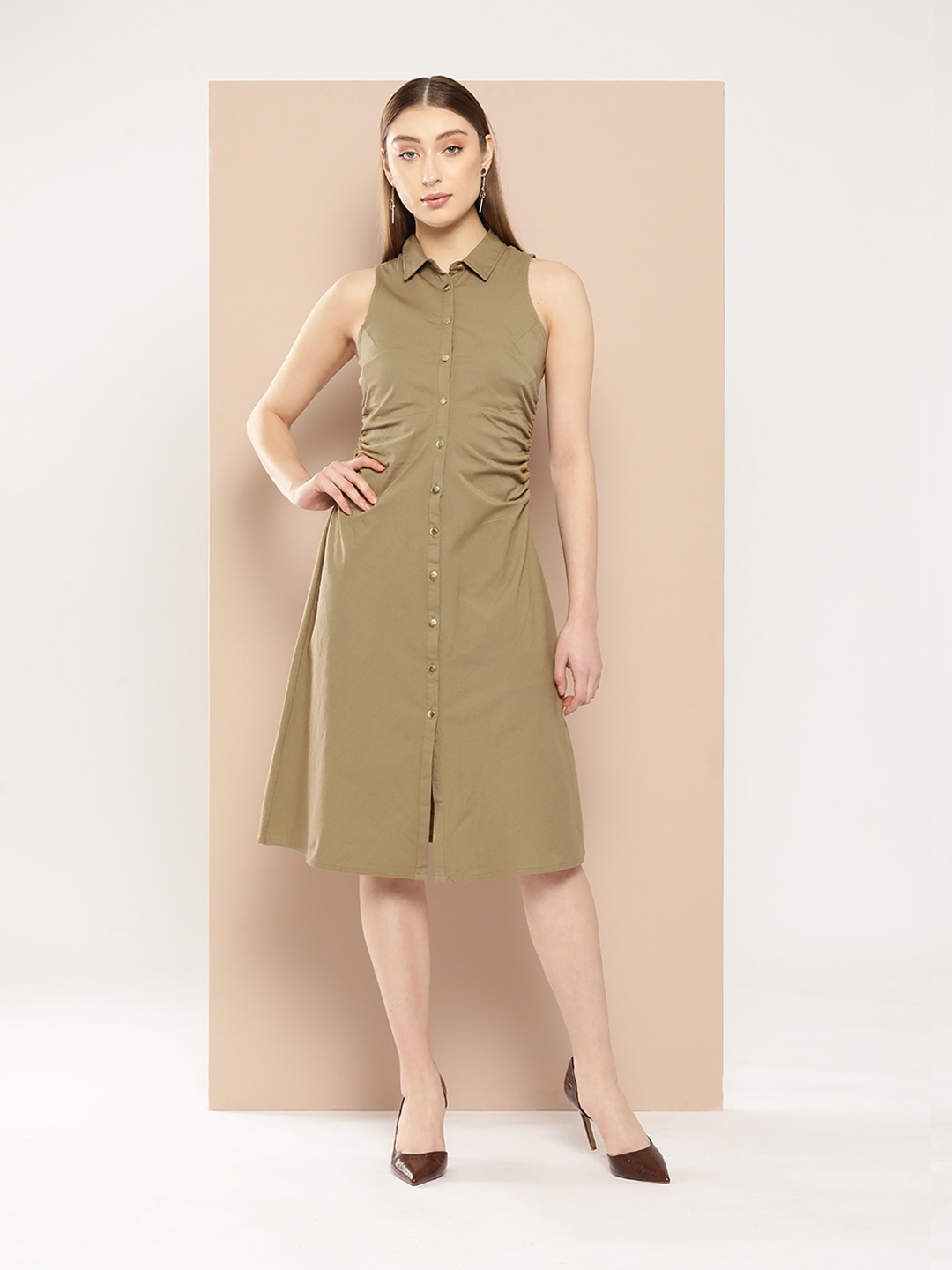 

Chemistry Ruched Shirt Midi Dress, Olive