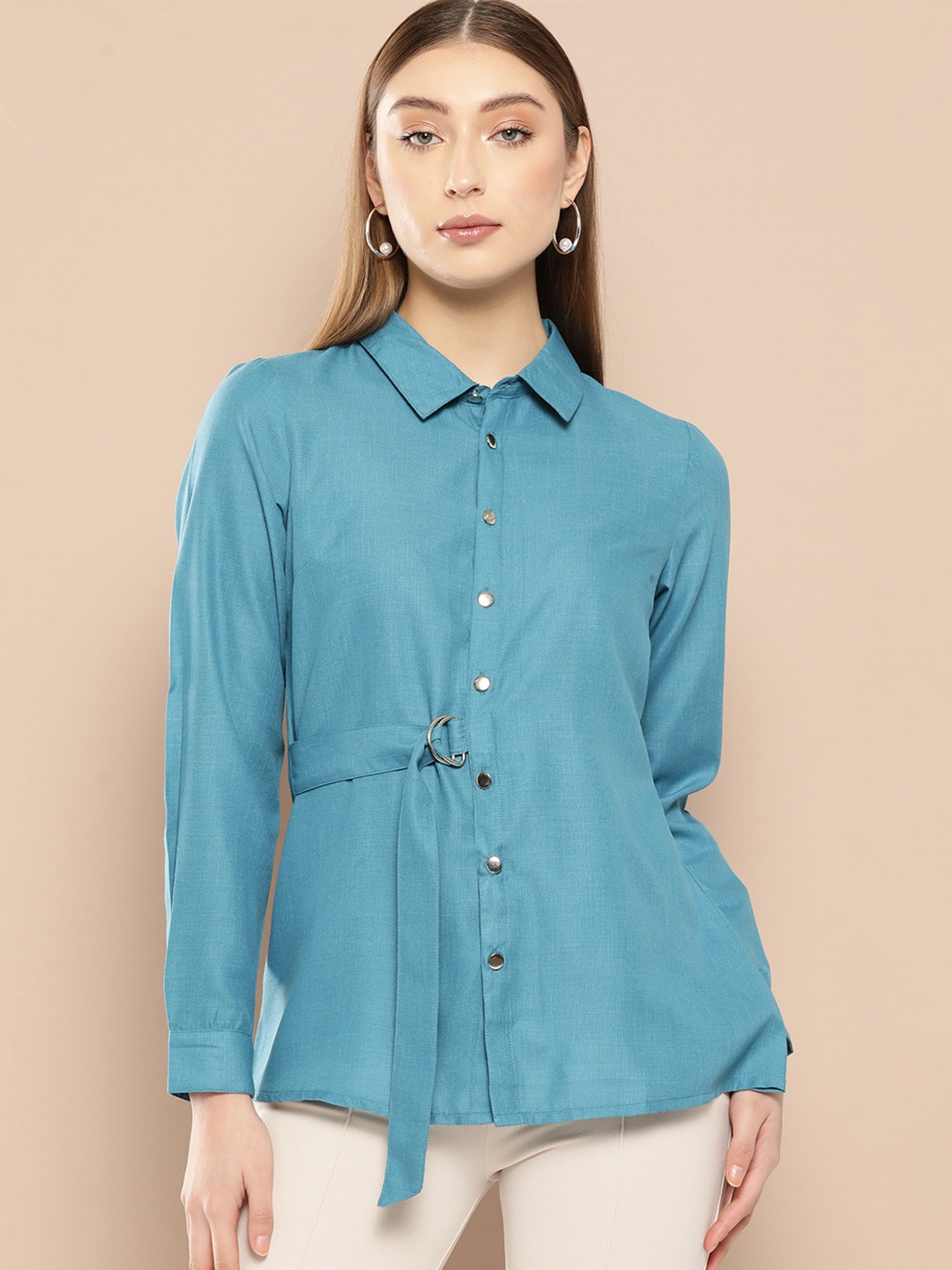 

Chemistry Belted Detail Casual Shirt, Teal