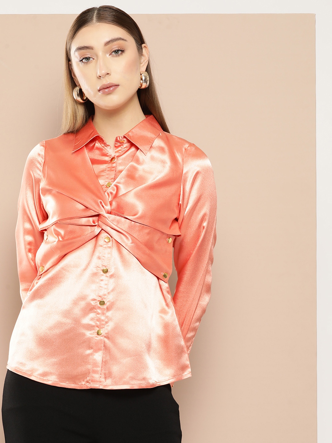 

Chemistry Satin Finish Layered Party Shirt, Coral