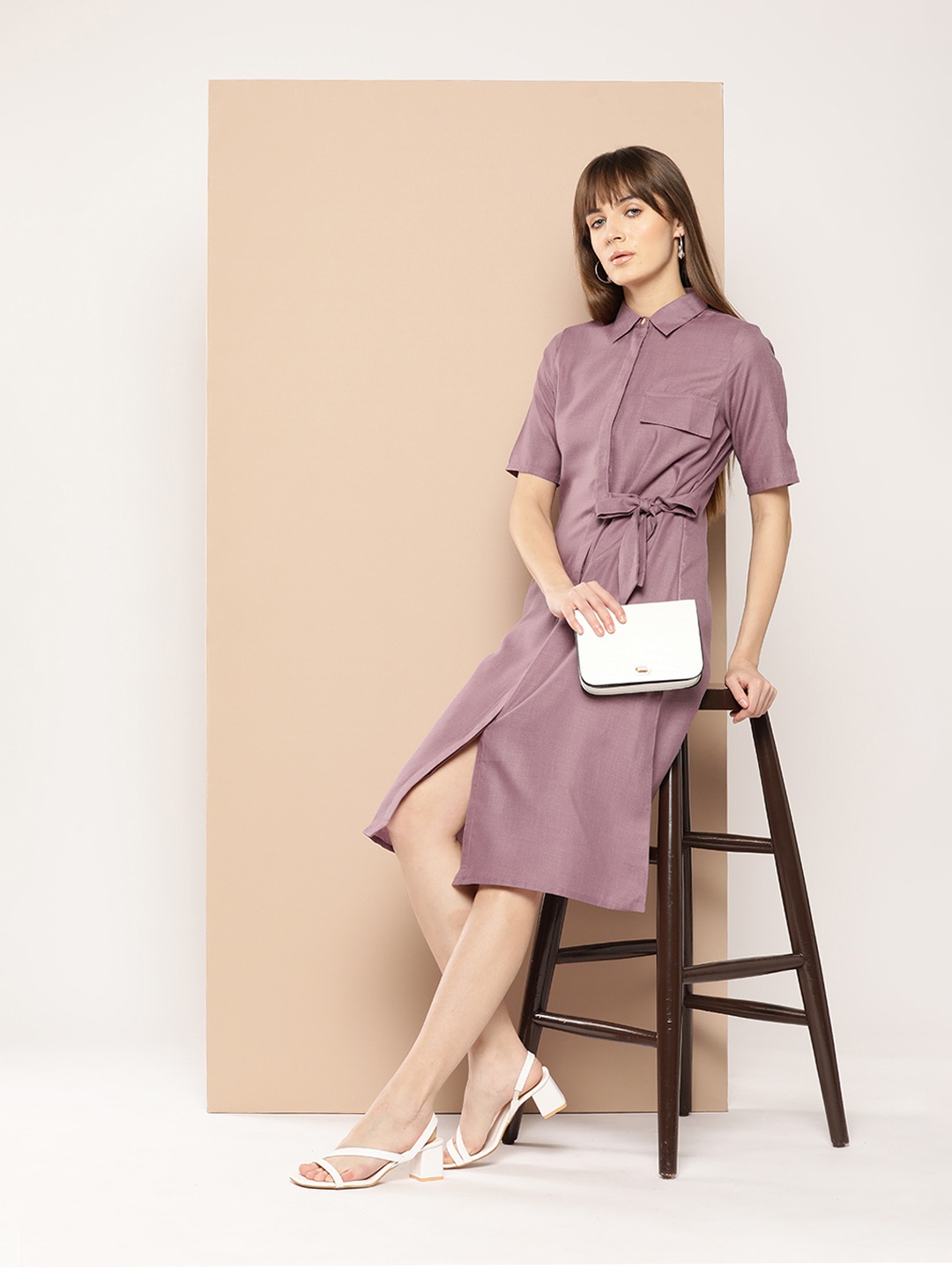 

Chemistry Front Knot Shirt Midi Dress, Mauve