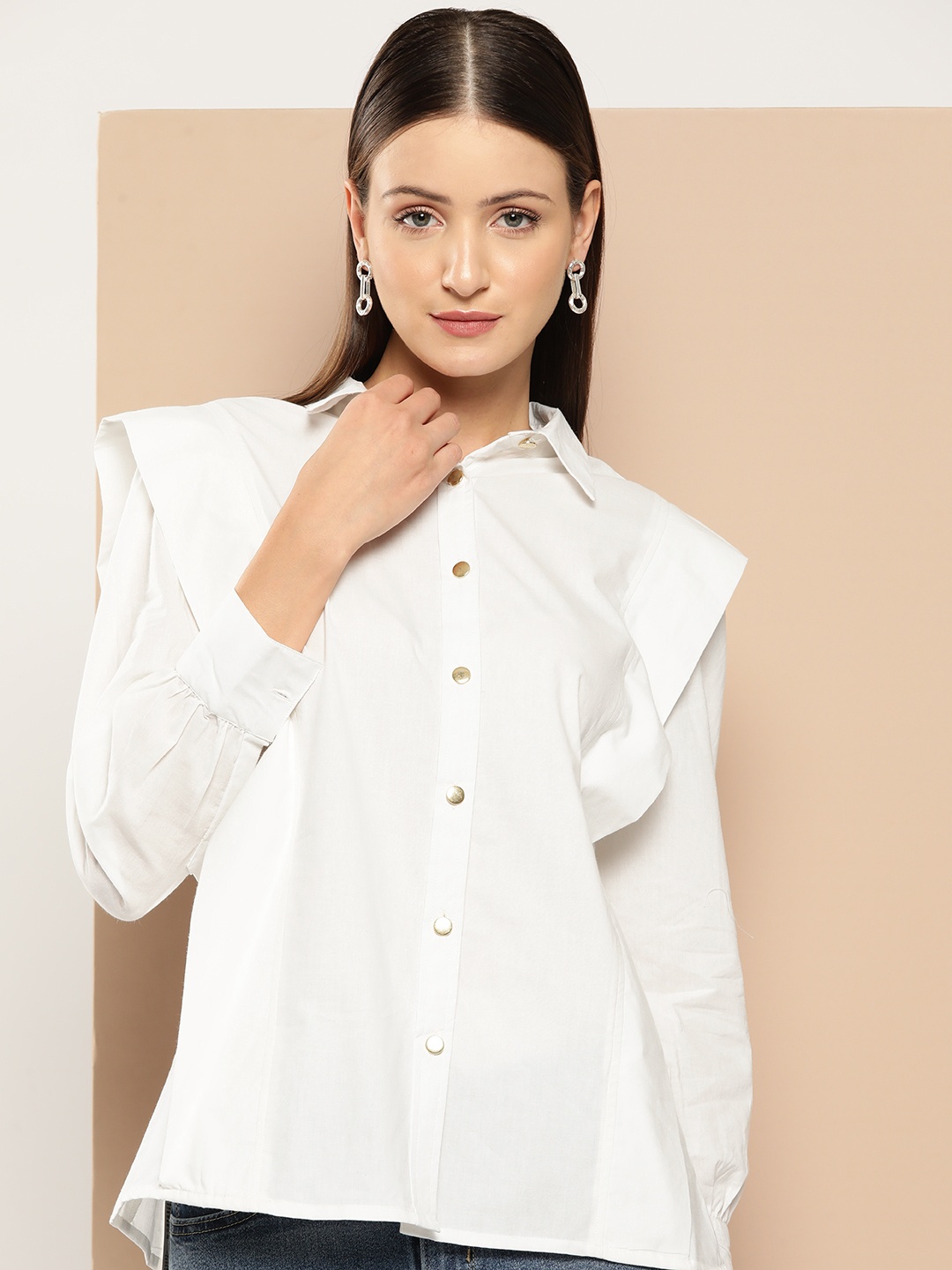 

Chemistry Pure Cotton Ruffles Detail Casual Shirt, White