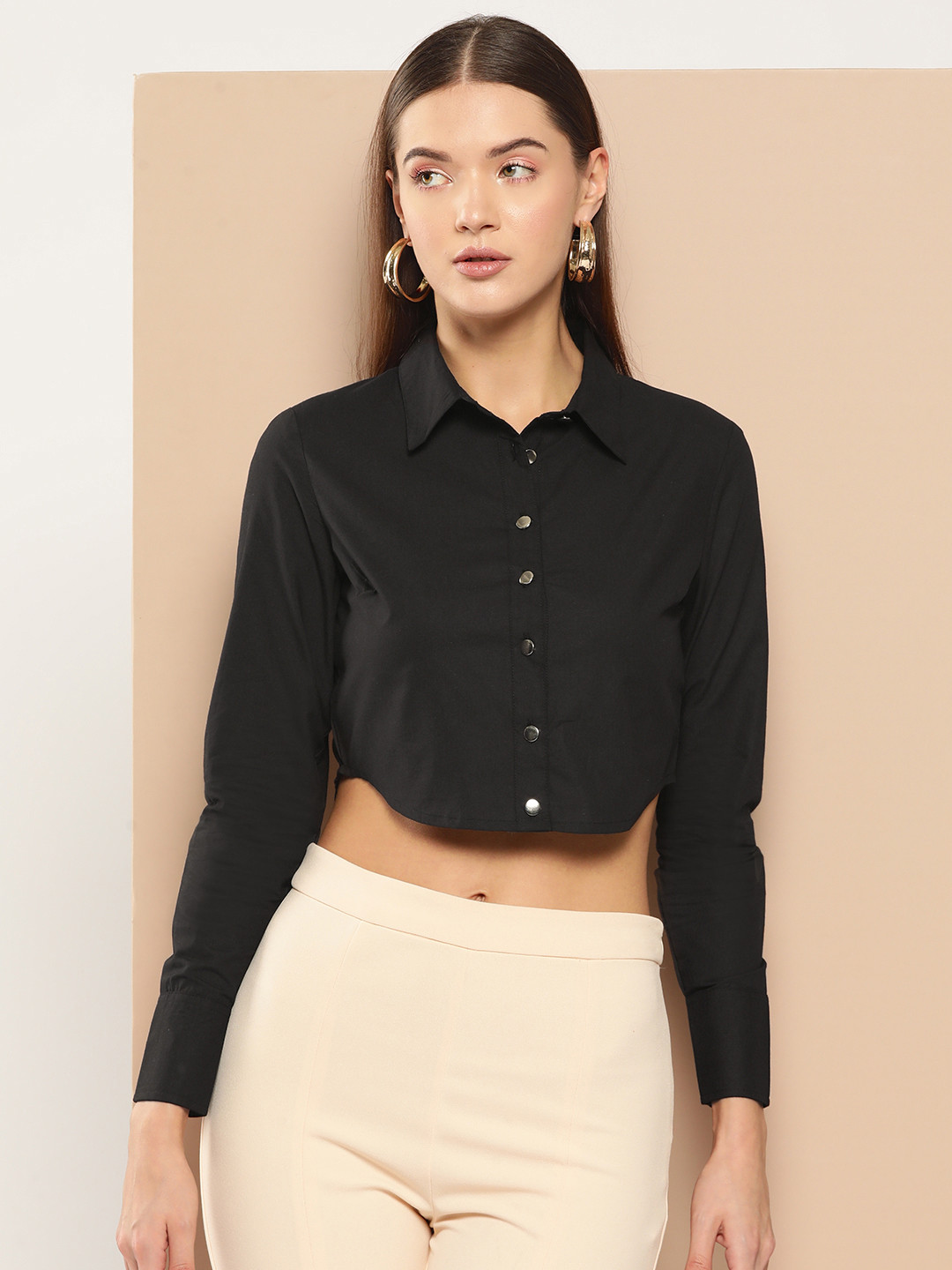

Chemistry Pure Cotton Casual Crop Shirt, Black