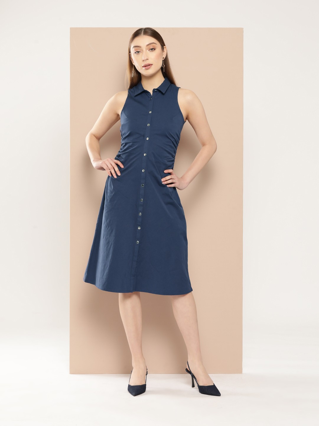 

Chemistry Ruched Shirt Midi Dress, Navy blue