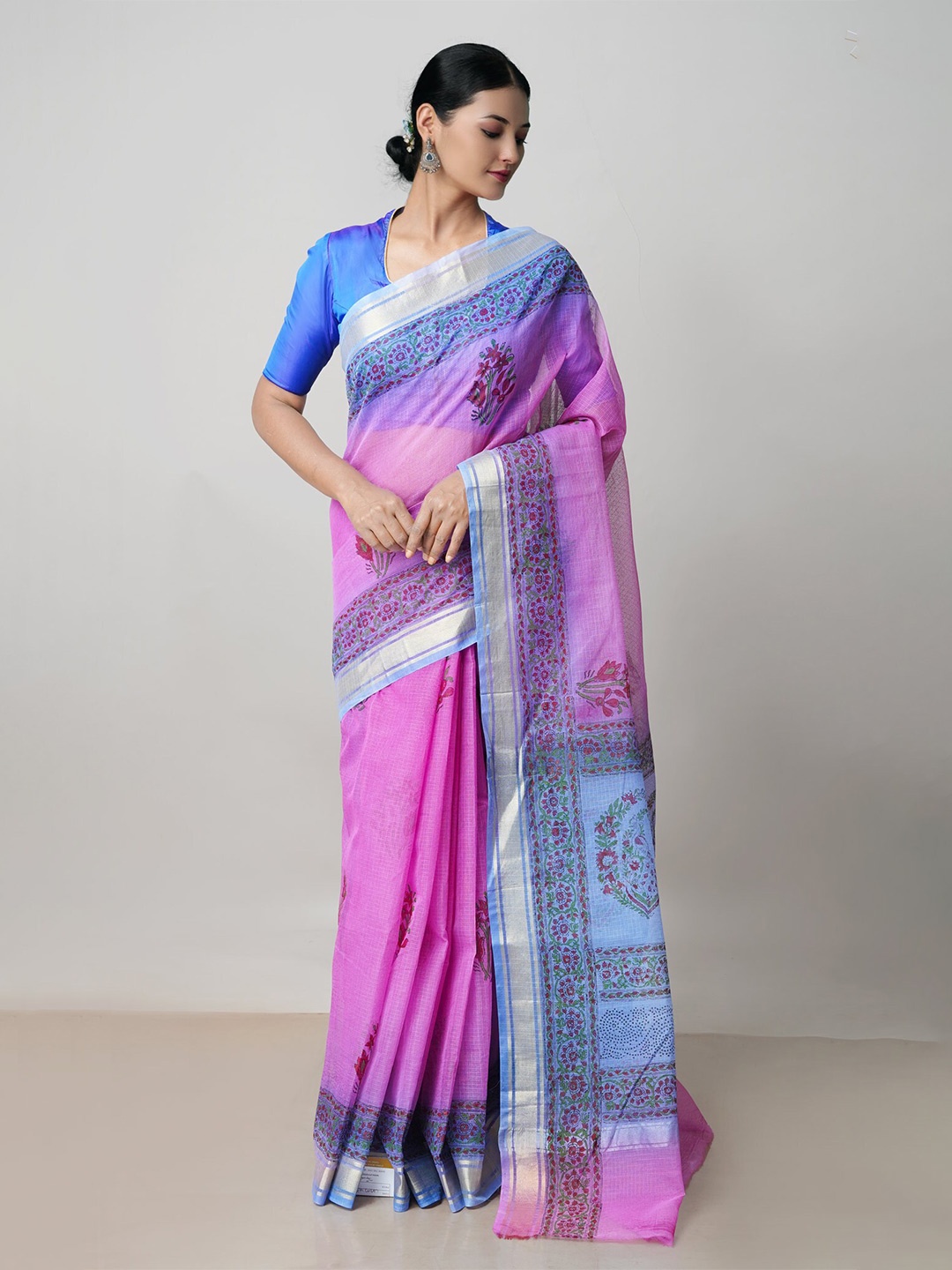 

Unnati Silks Floral Printed Zari Pure Cotton Kota Saree, Pink