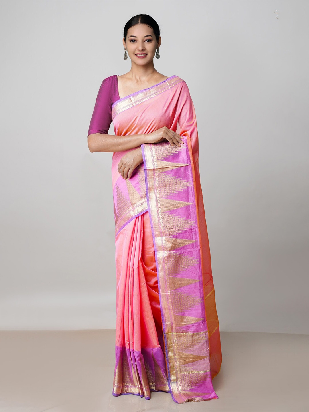 

Unnati Silks Zari Silk Cotton Baluchari Saree, Peach