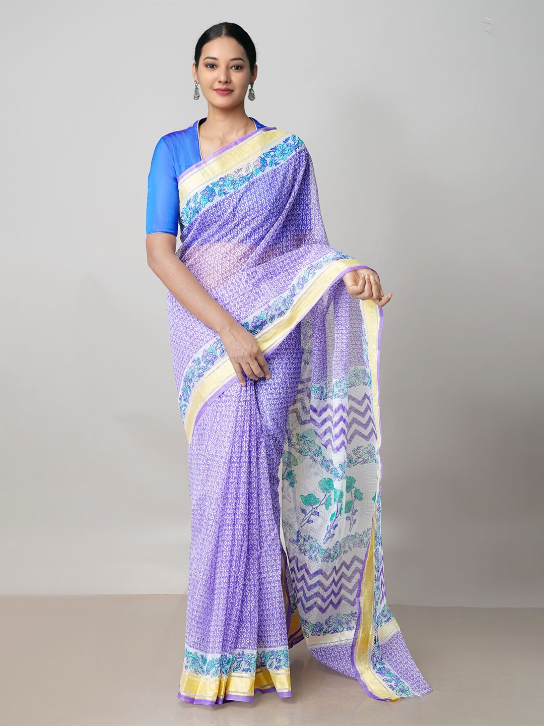 

Unnati Silks Floral Printed Pure Cotton Kota Saree, Purple