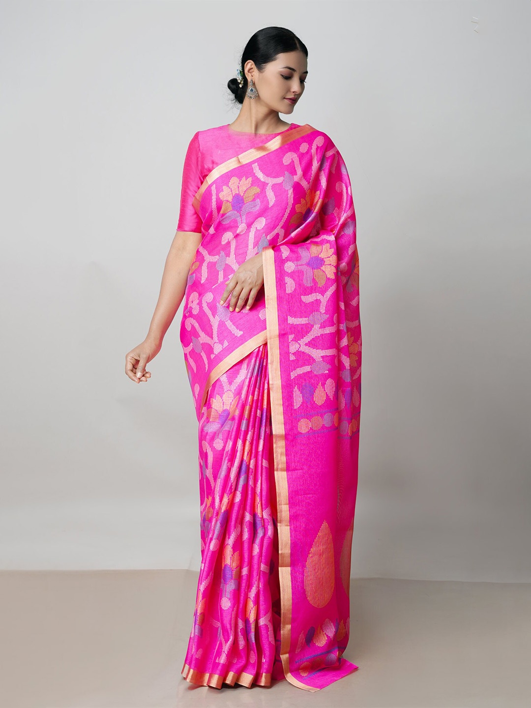 

Unnati Silks Woven Design Zari Banarasi Saree, Pink