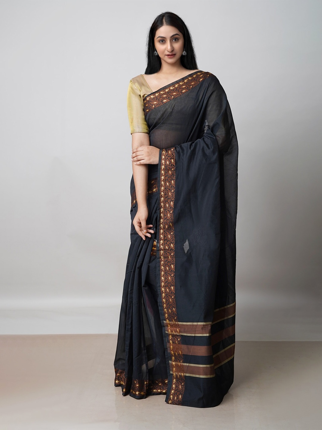 

Unnati Silks Floral Embroidered Bhagalpuri Saree, Black