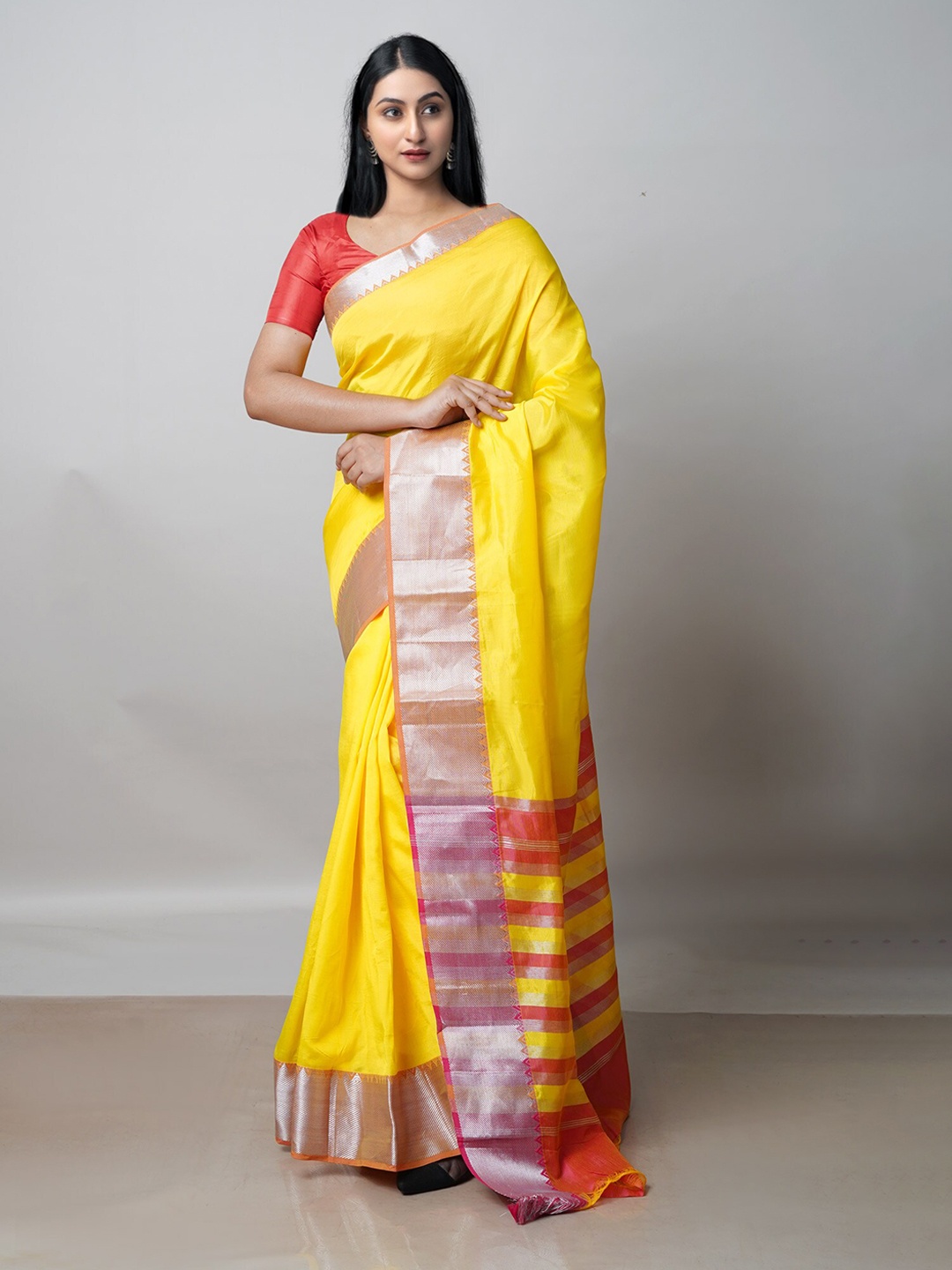 

Unnati Silks Zari Pure Silk Mangalagiri Saree, Yellow