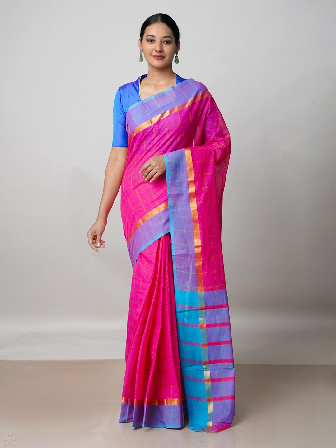 

Unnati Silks Zari Cotton Handloom Mangalagiri Saree, Pink