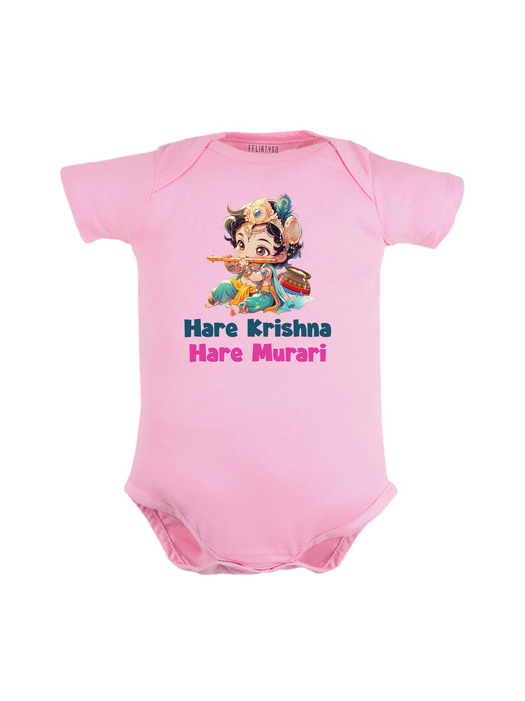

FFLIRTYGO Infant Pure Cotton Janmashtmi Printed Bodysuit, Pink