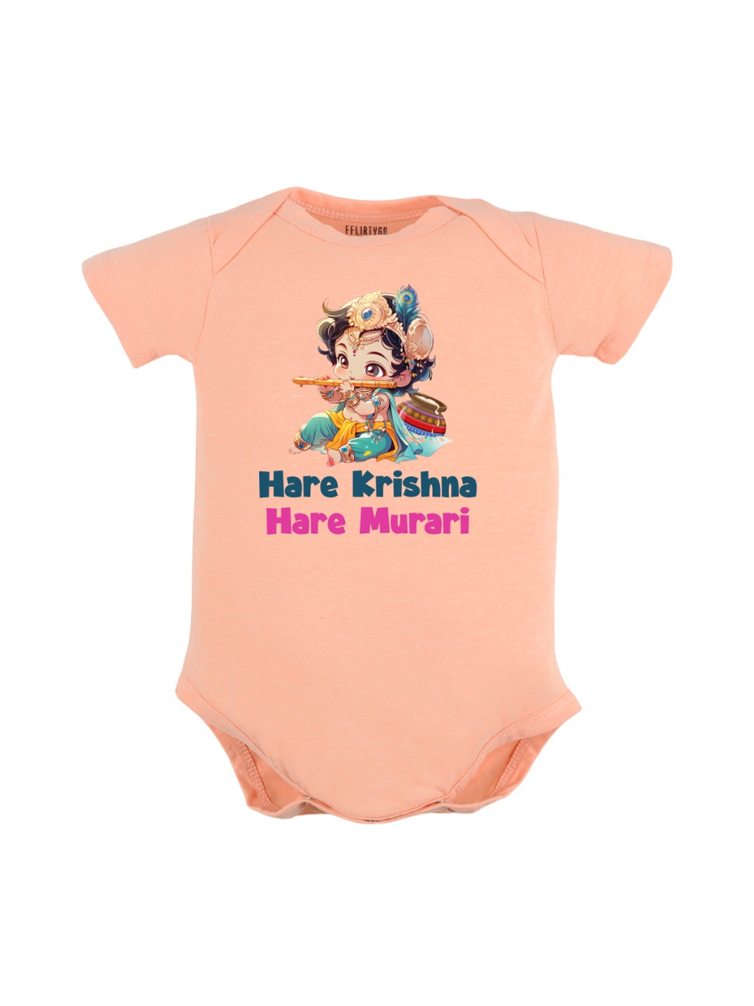 

FFLIRTYGO Infant Kids Janmashtami Special Graphic Printed Pure Cotton Bodysuit, Peach