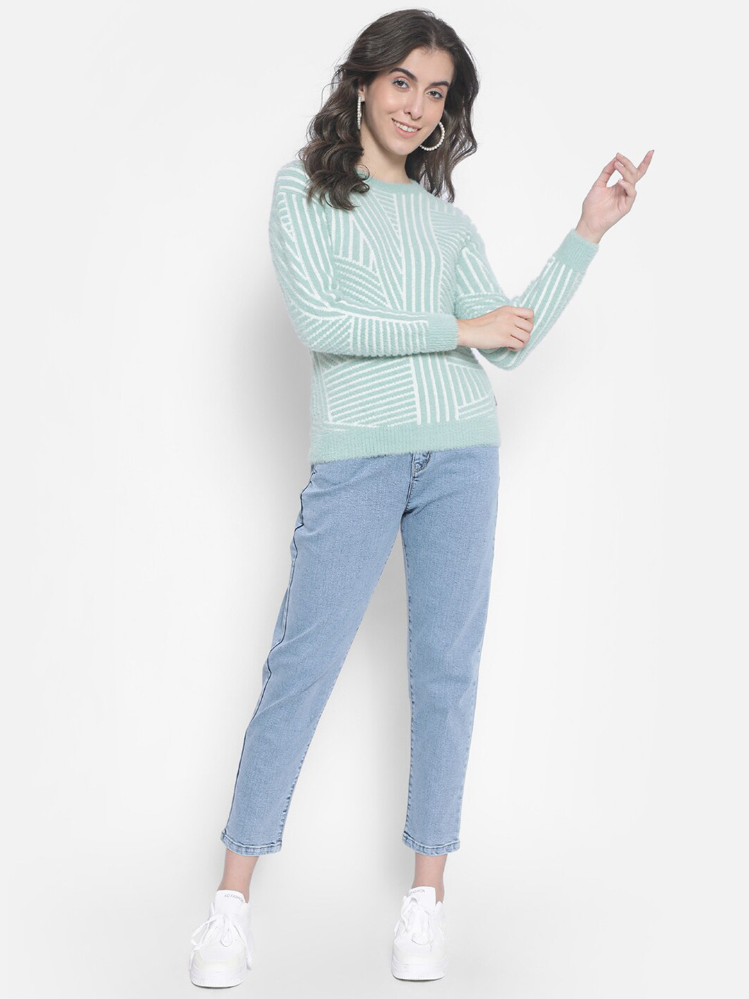 

Crimsoune Club Abstract Printed Ribbed Pullover Sweater, Green