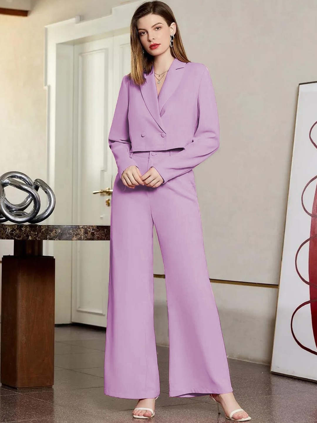 

KOTTY BIZwear Crop Blazer With Trouser Co-Ords, Purple