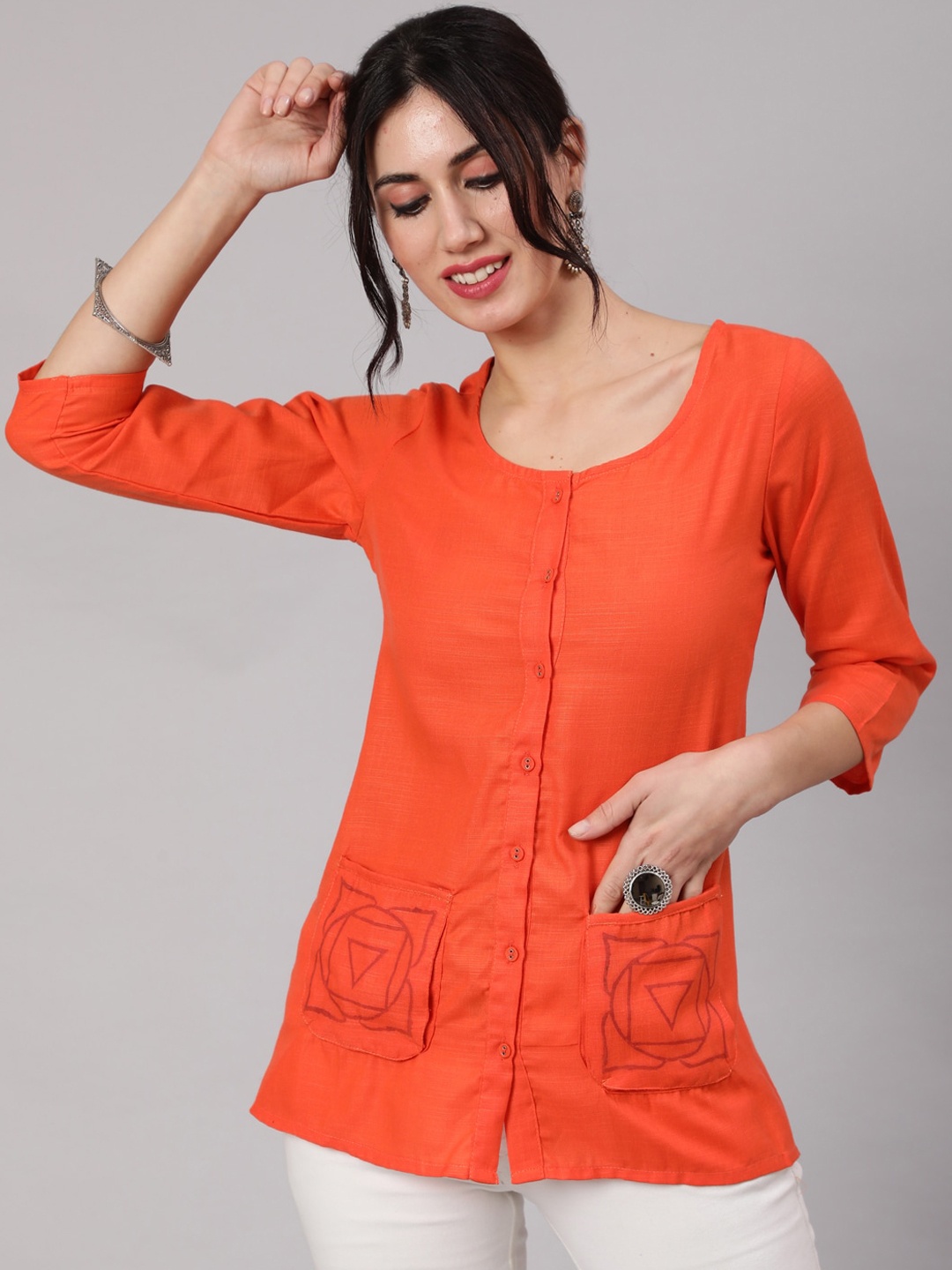 

AKS Collarless Tailored Jacket, Orange