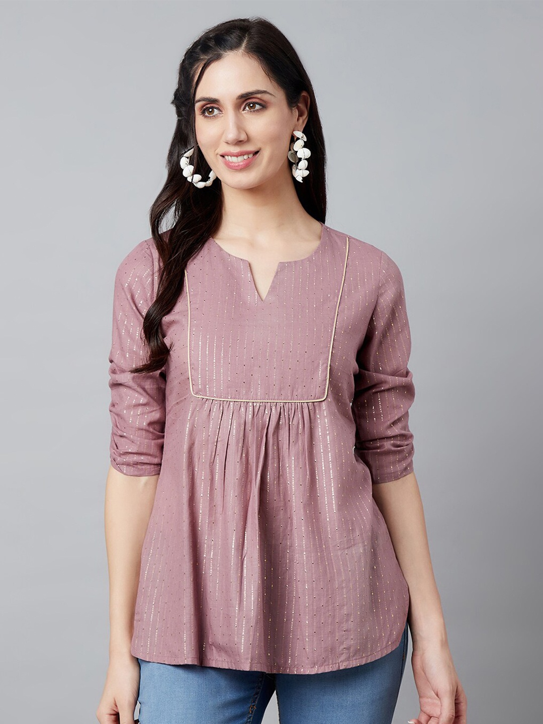 

AKS Ethnic Embroidered Cotton Tunic, Pink