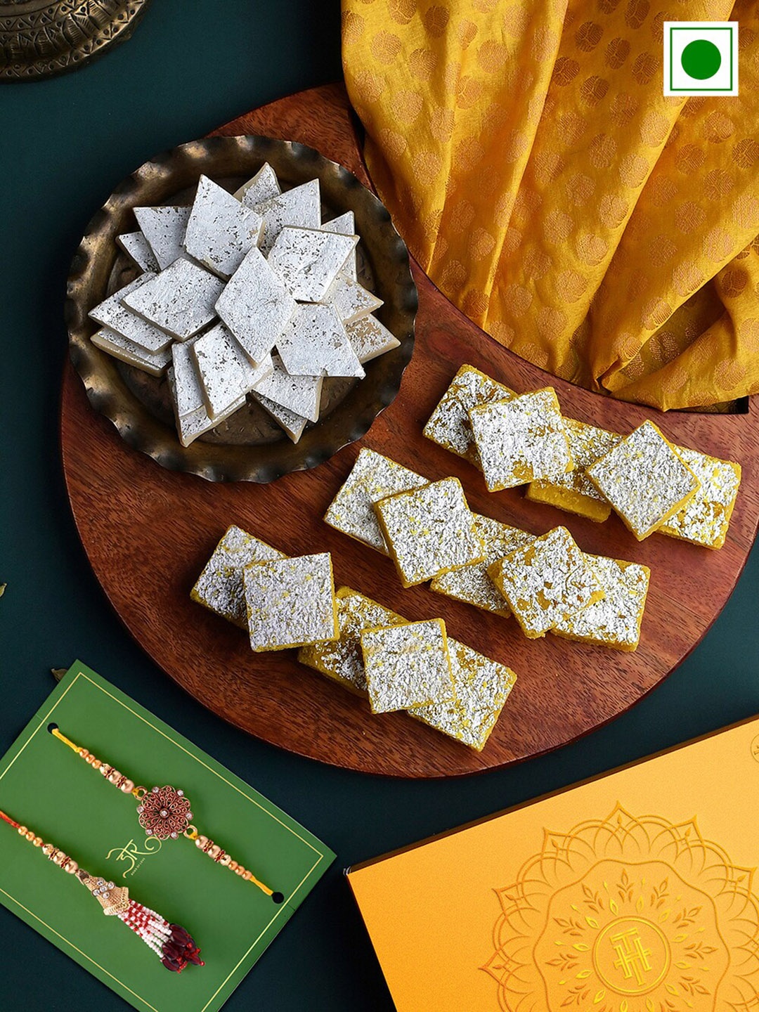 

RawFruit Set Of 2 Mohan Thaal & Kaju Katli With Bhai Bhabhi Rakhi Pack, Purple