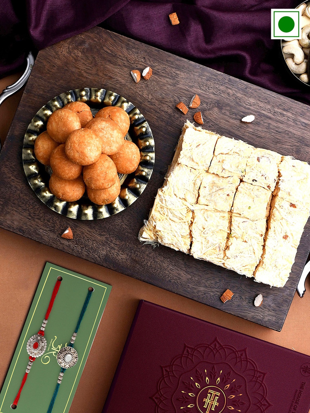 

RawFruit Set Of 2 Beaded Rakhi With The House Of Treats Sweet Savoury Gift Set, Red
