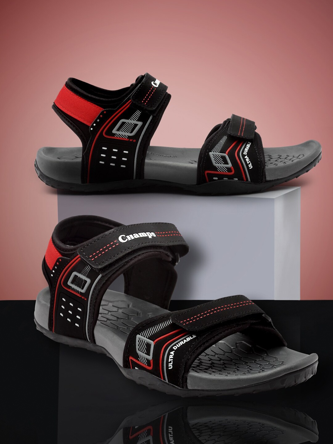 

Champs Men Printed Sports Sandals, Black
