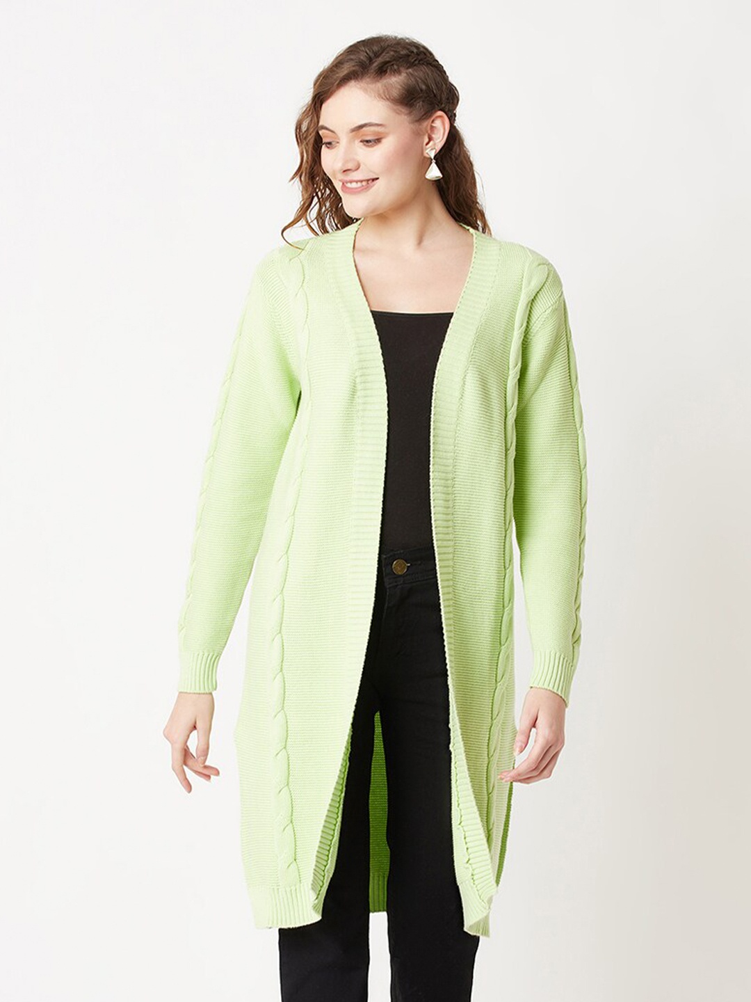 

Miramor Self Design Open Front Longline Shrug, Lime green