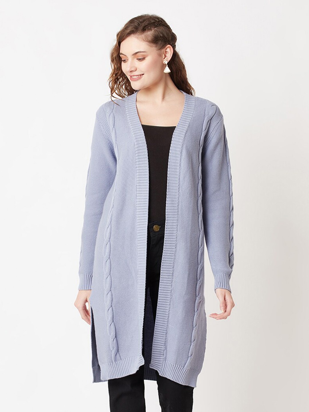 

Miramor Self Design Open Front Longline Shrug, Blue