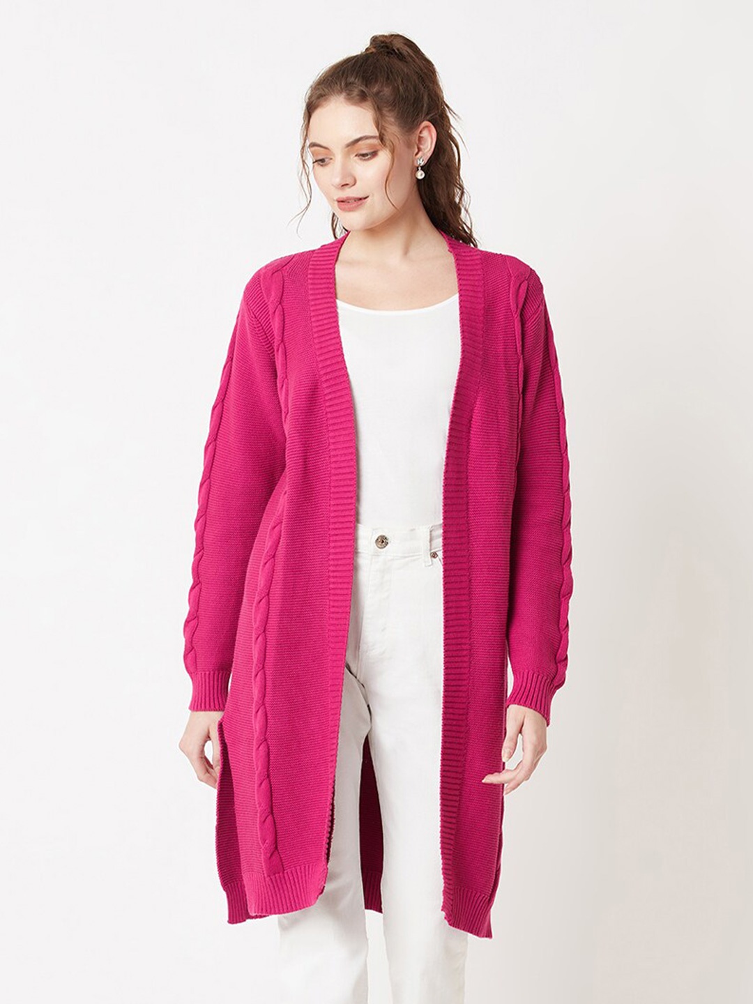 

Miramor Self Design Open Front Longline Shrug, Magenta