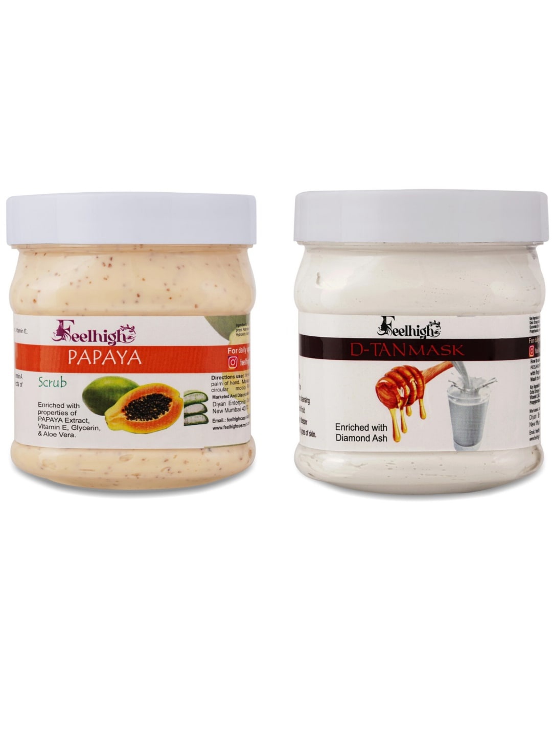 

FEELHIGH Face & Body Papaya Scrub & De Tan Mask 500ml Each, Multi