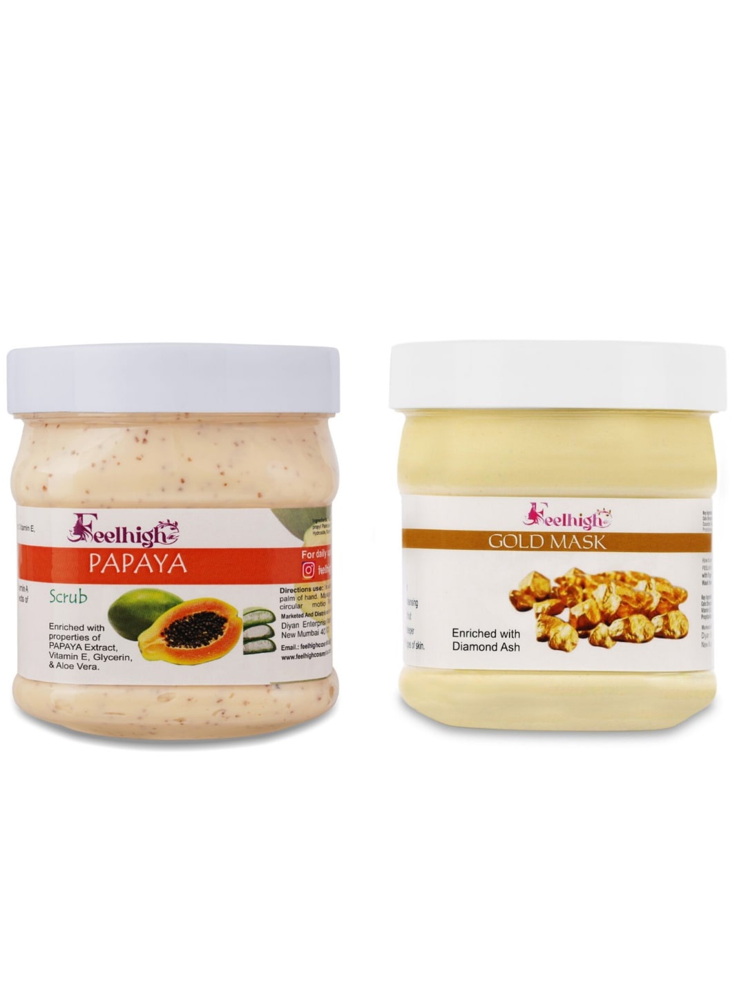 

FEELHIGH Face & Body Papaya Scrub & Gold Mask 500ml each, Multi