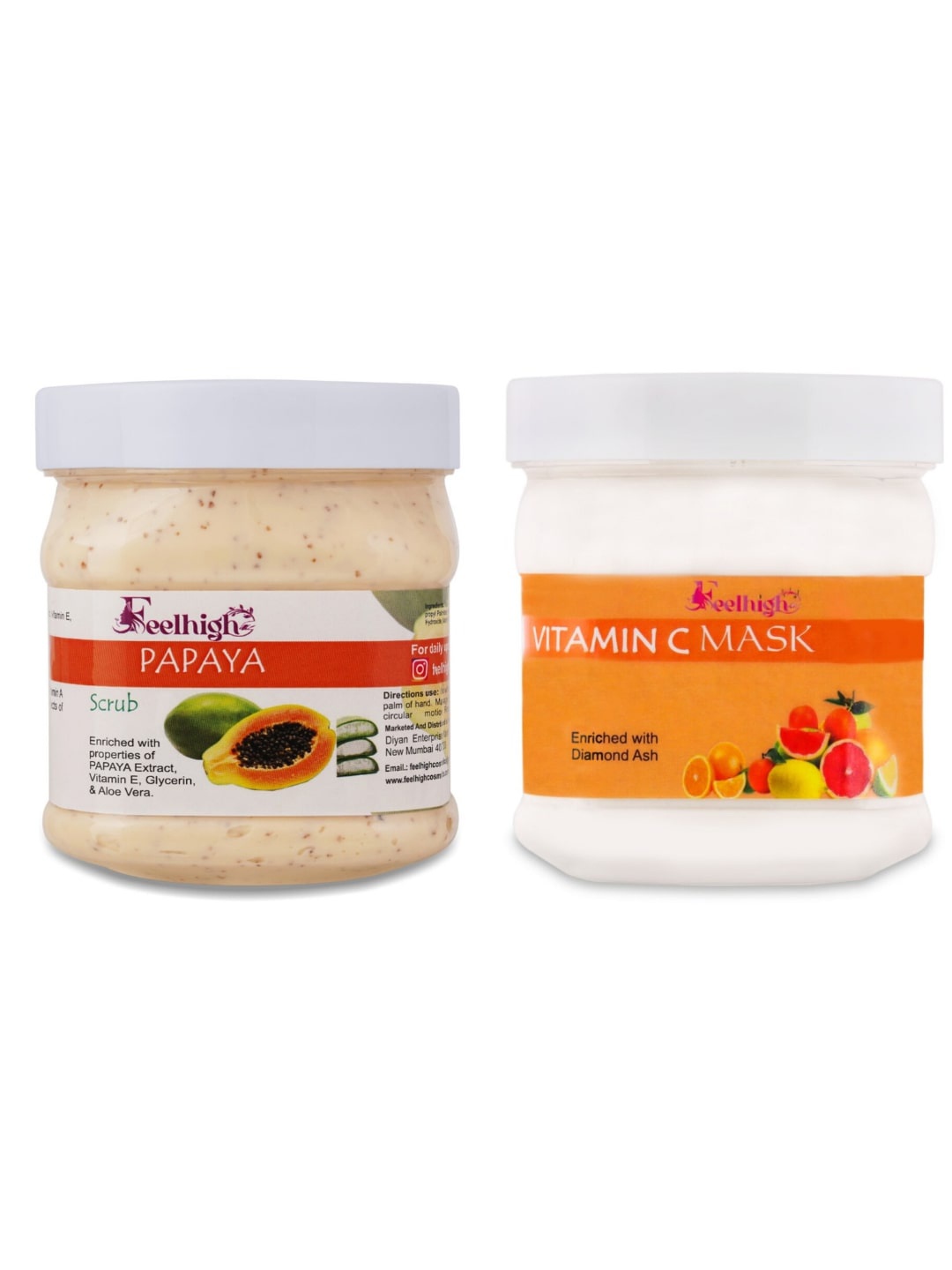 

FEELHIGH Face & Body Papaya Scrub & Vitamin C Mask 500ml each, Multi