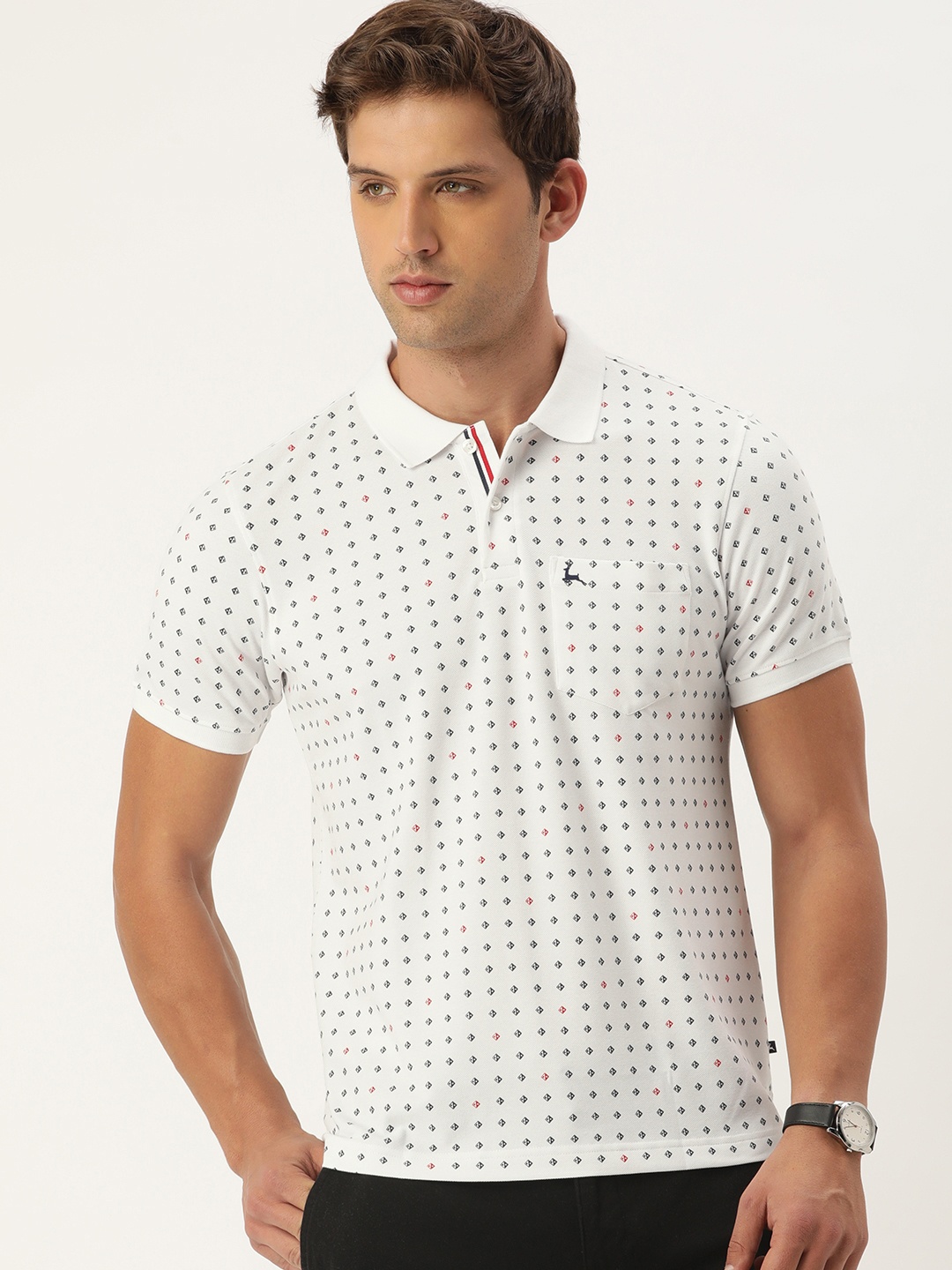 

Parx Printed Polo Collar T-shirt, White