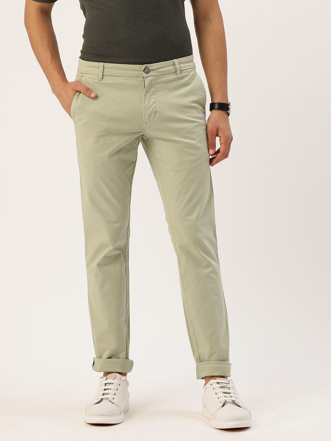 

Parx Men Tapered Fit Casual Trousers, Green