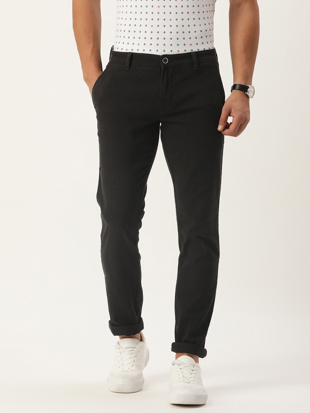 

Parx Men Tapered Fit Chinos Smart Casual Trousers, Black
