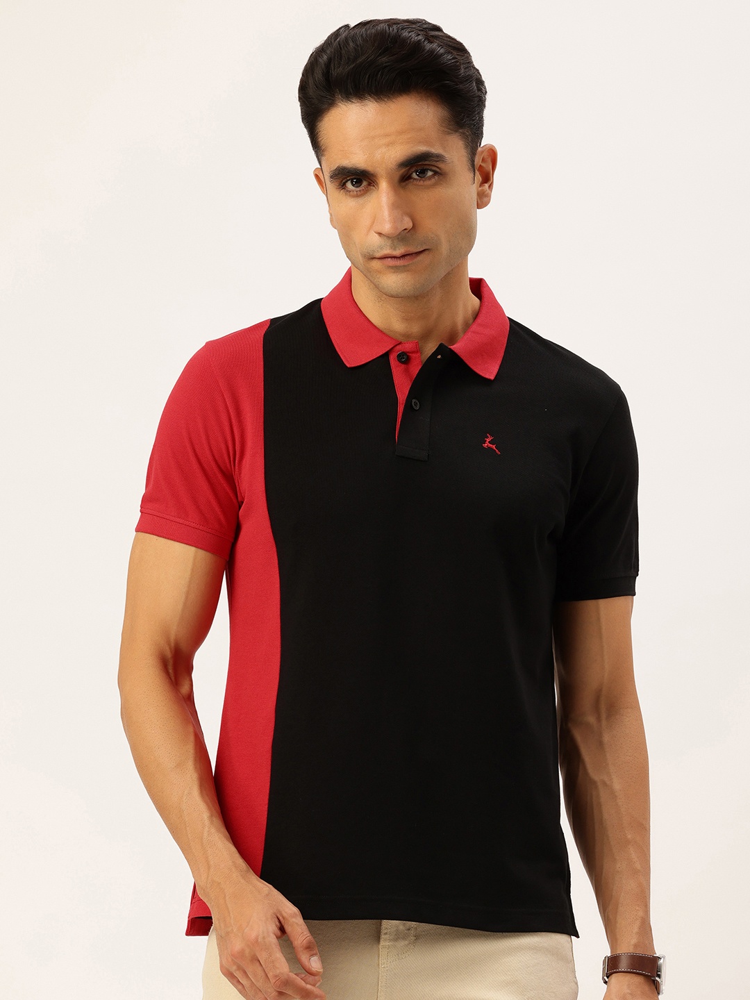 

Parx Colourblocked Polo Collar T-shirt, Black