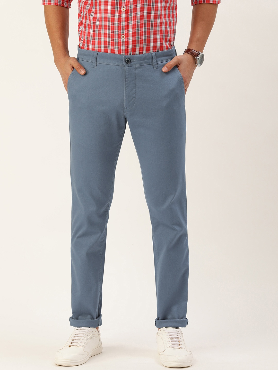 

Parx Men Tapered Fit Semi Formal Chinos Trousers, Blue