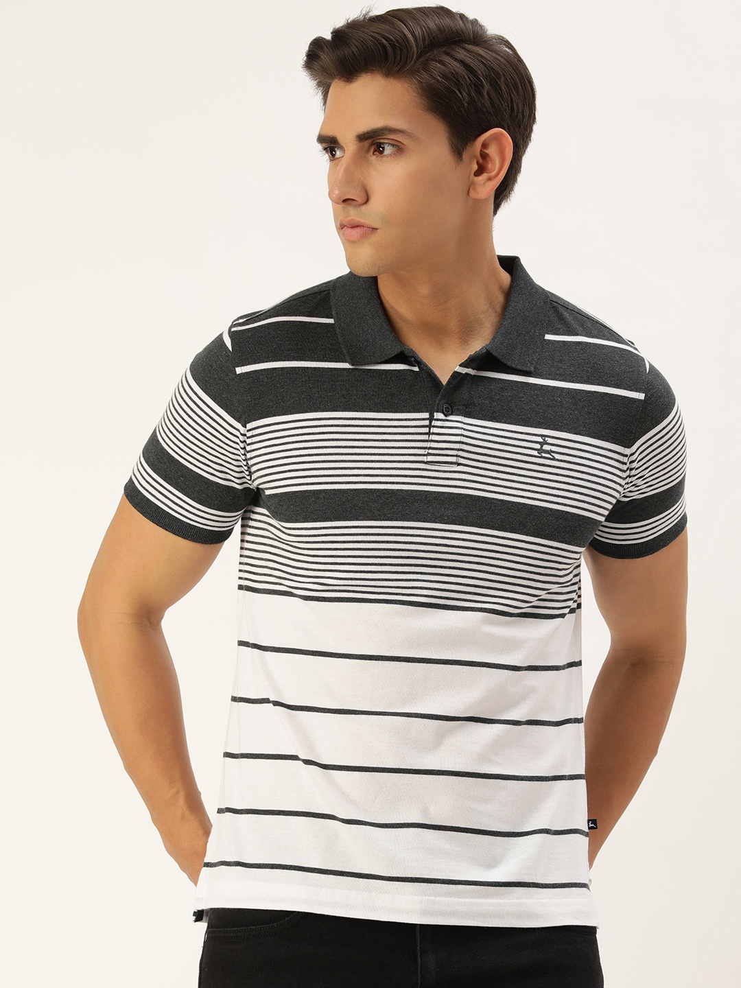 

Parx Men Striped Polo Collar Pure Cotton T-shirt, White