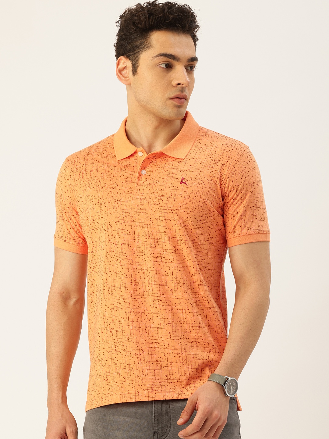 

Parx Pure Cotton Abstract Printed Polo Collar T-shirt, Orange