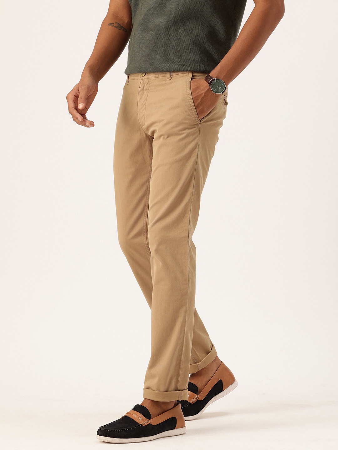 

Parx Men Tapered Fit Low-Rise Chinos Trousers, Khaki